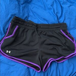 Under Armour Black Athletic Shorts with Purple Piping